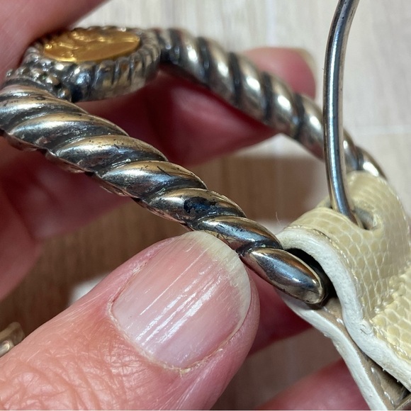 VTG BRIGHTON / Museum Collection Cream Leather Crop Embossed Belt Size M - Picture 13 of 14